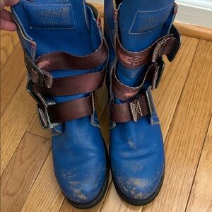 Fly London Moto Combat Boots Stif sz 37 (6.5 US) Rare Blue Grunge 💙